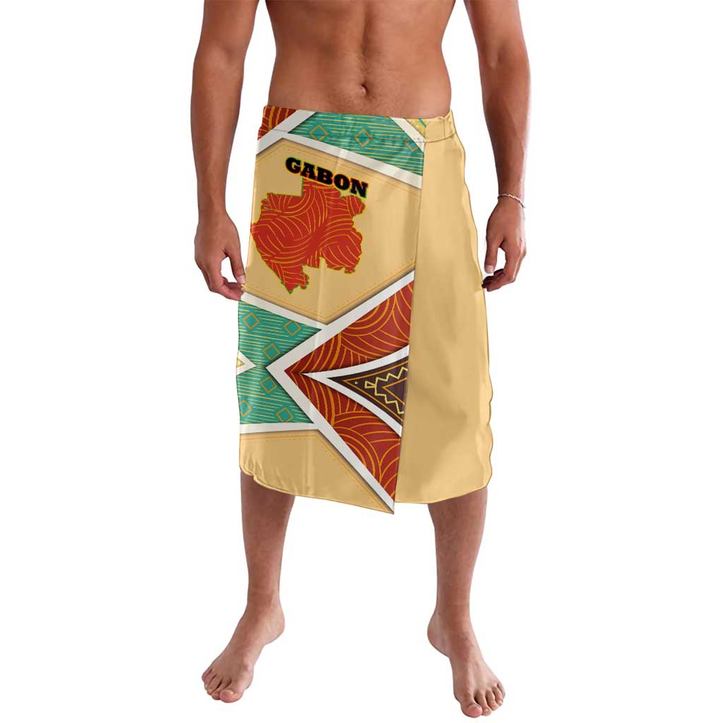 Gabon Lavalava with National Coat of Arms and Tribal Pattern Map Design in Bold Colors