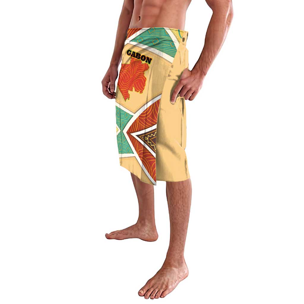 Gabon Lavalava with National Coat of Arms and Tribal Pattern Map Design in Bold Colors