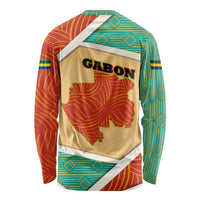 Gabon Long Sleeve Shirt with National Coat of Arms and Tribal Pattern Map Design in Bold Colors