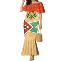 Gabon Mermaid Dress with National Coat of Arms and Tribal Pattern Map Design in Bold Colors