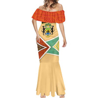 Gabon Mermaid Dress with National Coat of Arms and Tribal Pattern Map Design in Bold Colors