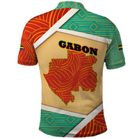 Gabon Polo Shirt with National Coat of Arms and Tribal Pattern Map Design in Bold Colors