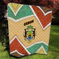 Gabon Quilt with National Coat of Arms and Tribal Pattern Map Design in Bold Colors