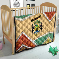 Gabon Quilt with National Coat of Arms and Tribal Pattern Map Design in Bold Colors