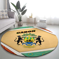 Gabon Round Carpet with National Coat of Arms and Tribal Pattern Map Design in Bold Colors