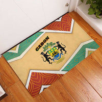 Gabon Rubber Doormat with National Coat of Arms and Tribal Pattern Map Design in Bold Colors
