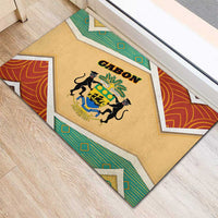 Gabon Rubber Doormat with National Coat of Arms and Tribal Pattern Map Design in Bold Colors