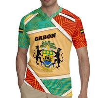 Gabon Rugby Jersey with National Coat of Arms and Tribal Pattern Map Design in Bold Colors