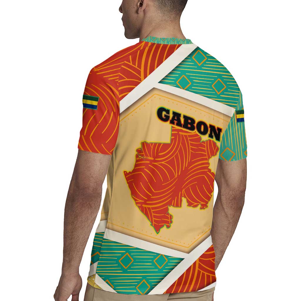 Gabon Rugby Jersey with National Coat of Arms and Tribal Pattern Map Design in Bold Colors