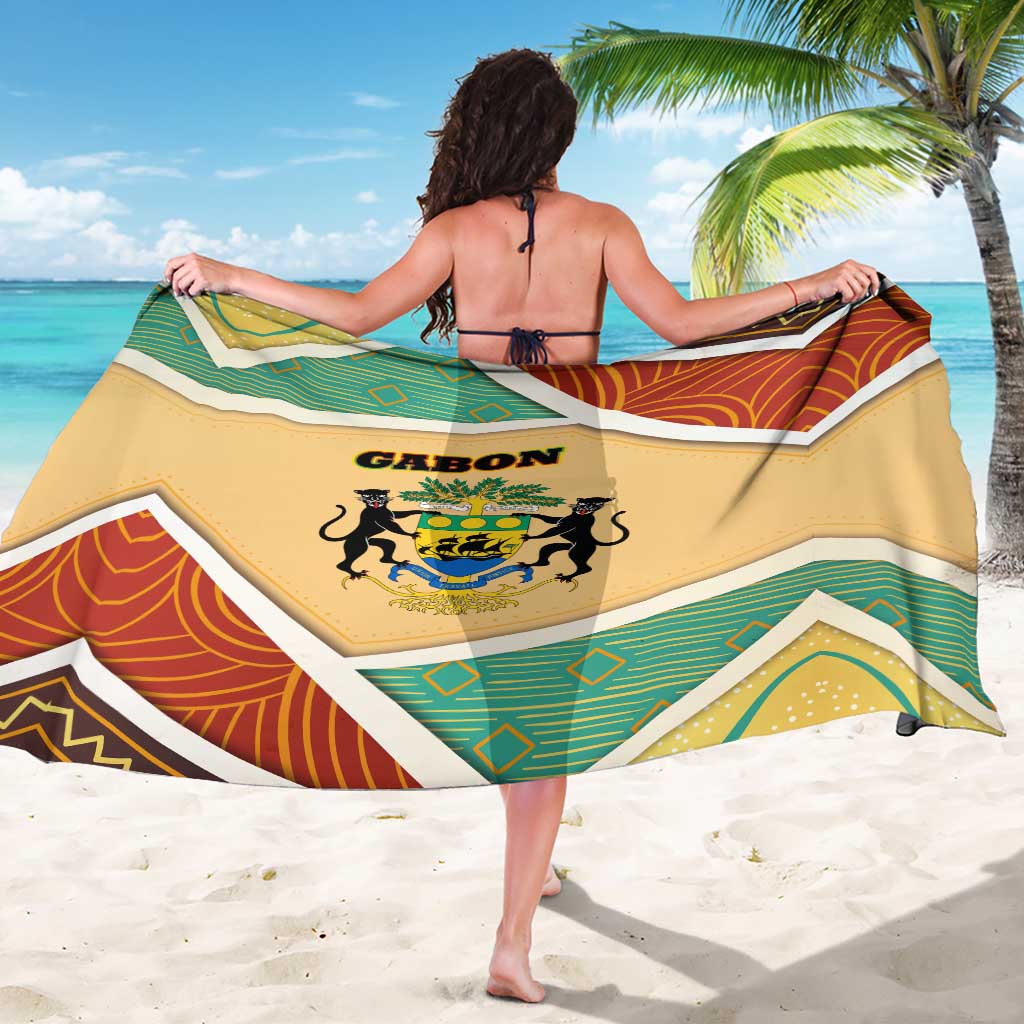 Gabon Sarong with National Coat of Arms and Tribal Pattern Map Design in Bold Colors