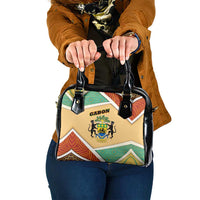 Gabon Shoulder Handbag with National Coat of Arms and Tribal Pattern Map Design in Bold Colors
