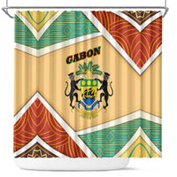 Gabon Shower Curtain with National Coat of Arms and Tribal Pattern Map Design in Bold Colors