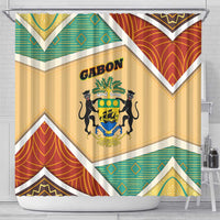 Gabon Shower Curtain with National Coat of Arms and Tribal Pattern Map Design in Bold Colors