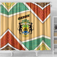 Gabon Shower Curtain with National Coat of Arms and Tribal Pattern Map Design in Bold Colors