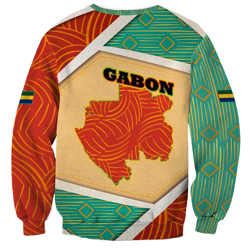 Gabon Sweatshirt with National Coat of Arms and Tribal Pattern Map Design in Bold Colors