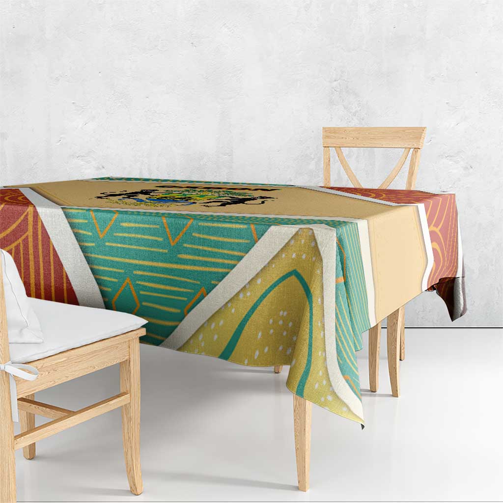Gabon Tablecloth with National Coat of Arms and Tribal Pattern Map Design in Bold Colors