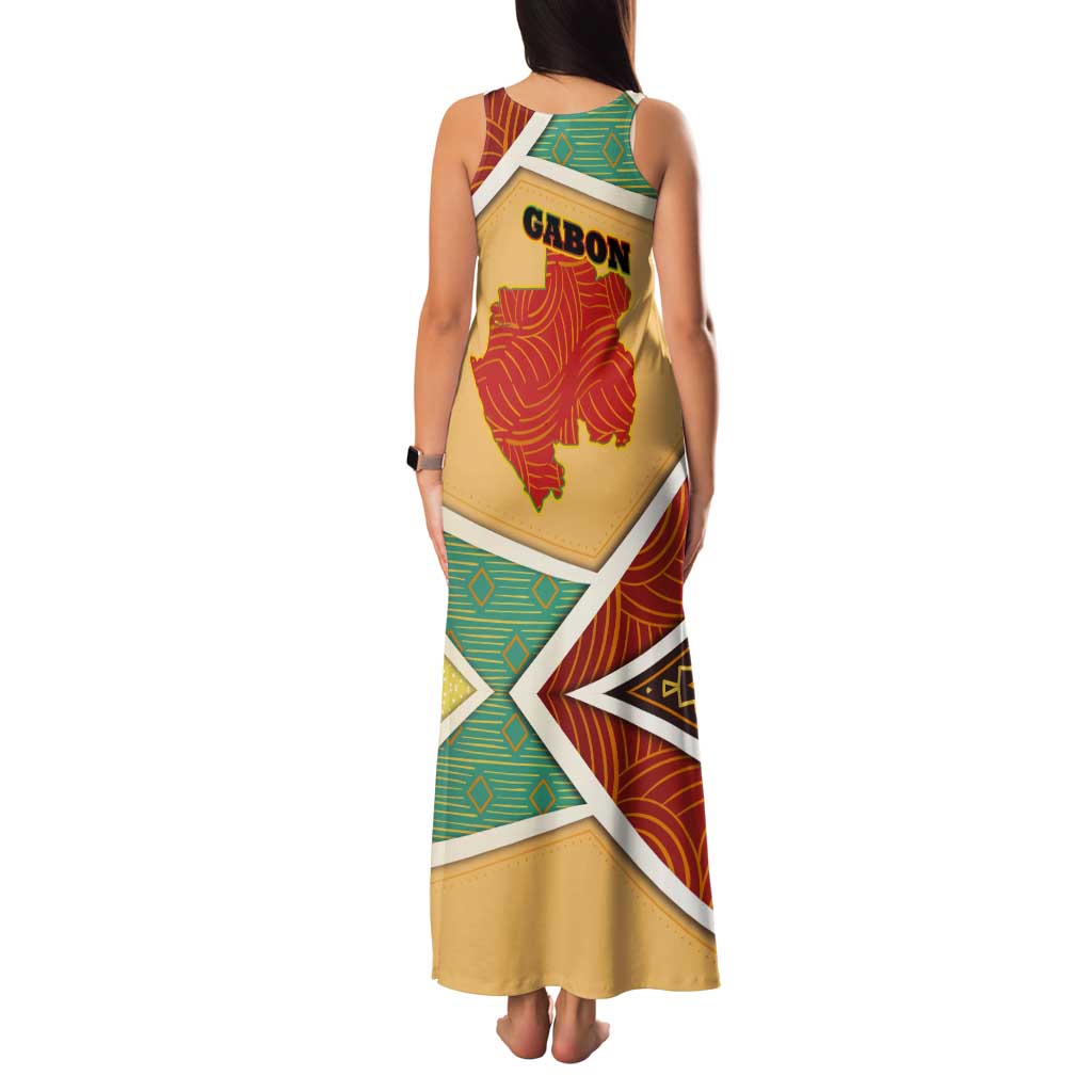 Gabon Tank Maxi Dress with National Coat of Arms and Tribal Pattern Map Design in Bold Colors