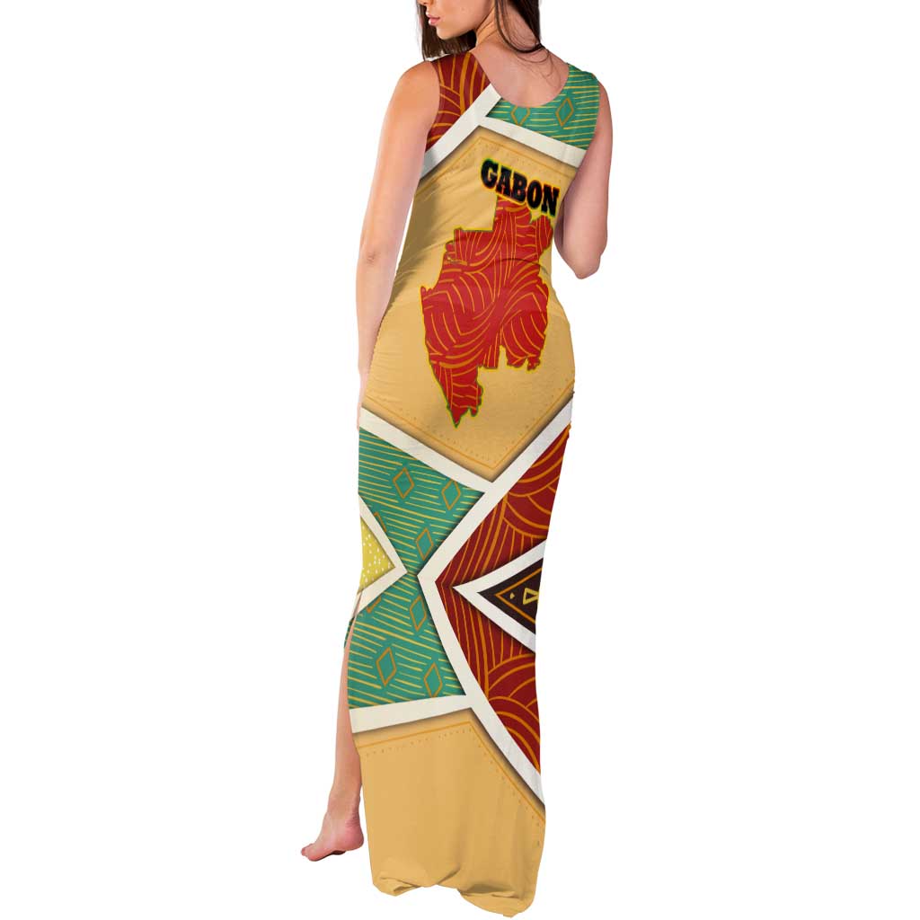 Gabon Tank Maxi Dress with National Coat of Arms and Tribal Pattern Map Design in Bold Colors