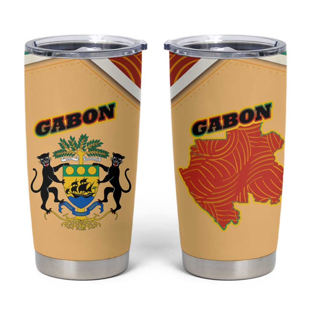 Gabon Tumbler Cup with National Coat of Arms and Tribal Pattern Map Design in Bold Colors