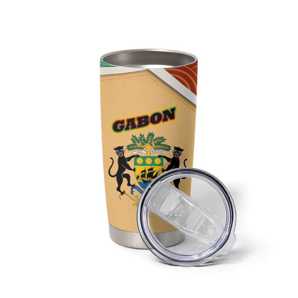Gabon Tumbler Cup with National Coat of Arms and Tribal Pattern Map Design in Bold Colors