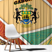 Gabon Window Curtain with National Coat of Arms and Tribal Pattern Map Design in Bold Colors