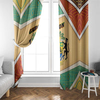 Gabon Window Curtain with National Coat of Arms and Tribal Pattern Map Design in Bold Colors