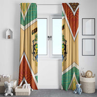 Gabon Window Curtain with National Coat of Arms and Tribal Pattern Map Design in Bold Colors