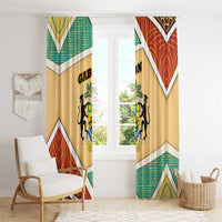 Gabon Window Curtain with National Coat of Arms and Tribal Pattern Map Design in Bold Colors