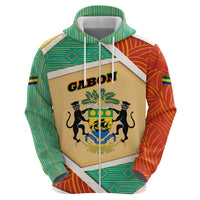 Gabon Zip Hoodie with National Coat of Arms and Tribal Pattern Map Design in Bold Colors