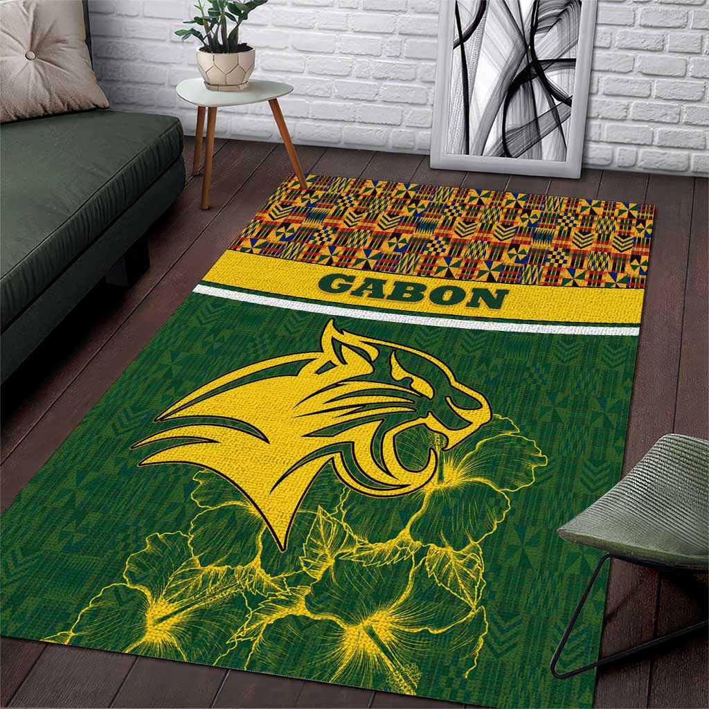 Gabon Area Rug with Tribal Print and Fierce Panther Graphic in National Flag Colors - Wonder Print Shop