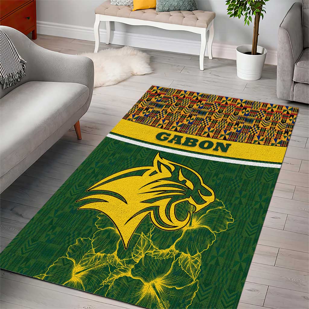 Gabon Area Rug with Tribal Print and Fierce Panther Graphic in National Flag Colors - Wonder Print Shop
