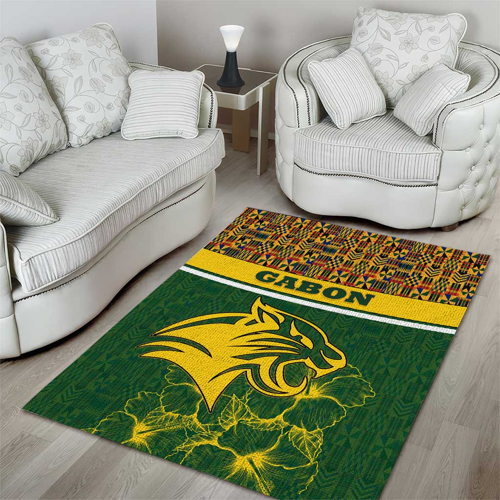 Gabon Area Rug with Tribal Print and Fierce Panther Graphic in National Flag Colors - Wonder Print Shop