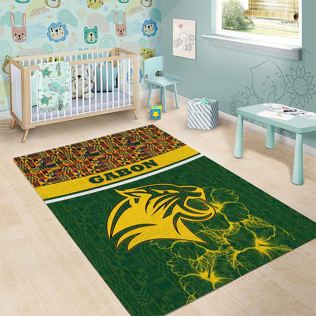 Gabon Area Rug with Tribal Print and Fierce Panther Graphic in National Flag Colors - Wonder Print Shop