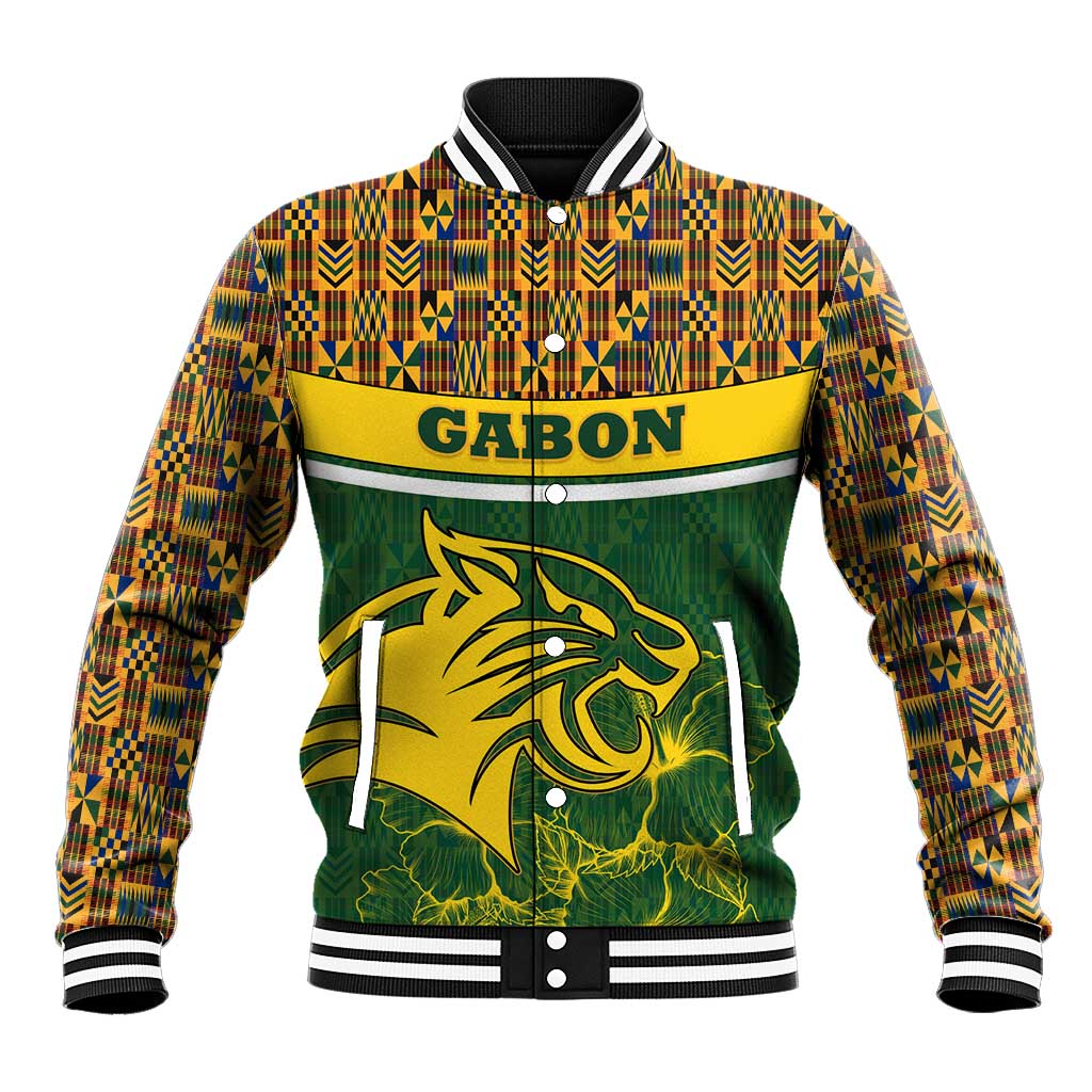 Gabon Baseball Jacket with Tribal Print and Fierce Panther Graphic in National Flag Colors - Wonder Print Shop