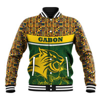 Gabon Baseball Jacket with Tribal Print and Fierce Panther Graphic in National Flag Colors - Wonder Print Shop