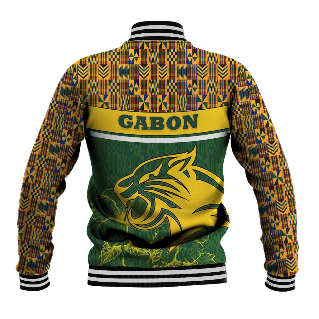 Gabon Baseball Jacket with Tribal Print and Fierce Panther Graphic in National Flag Colors - Wonder Print Shop