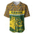 Gabon Baseball Jersey with Tribal Print and Fierce Panther Graphic in National Flag Colors - Wonder Print Shop