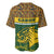 Gabon Baseball Jersey with Tribal Print and Fierce Panther Graphic in National Flag Colors - Wonder Print Shop