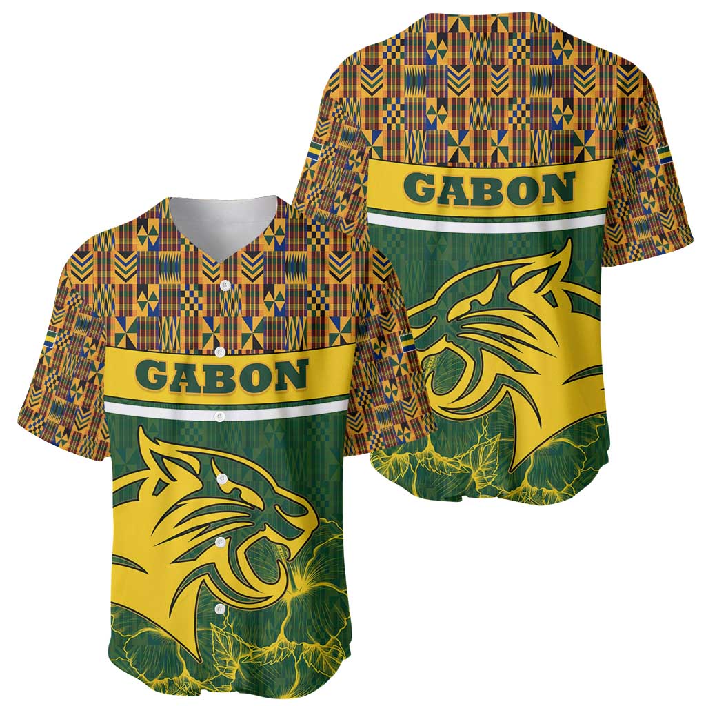 Gabon Baseball Jersey with Tribal Print and Fierce Panther Graphic in National Flag Colors - Wonder Print Shop