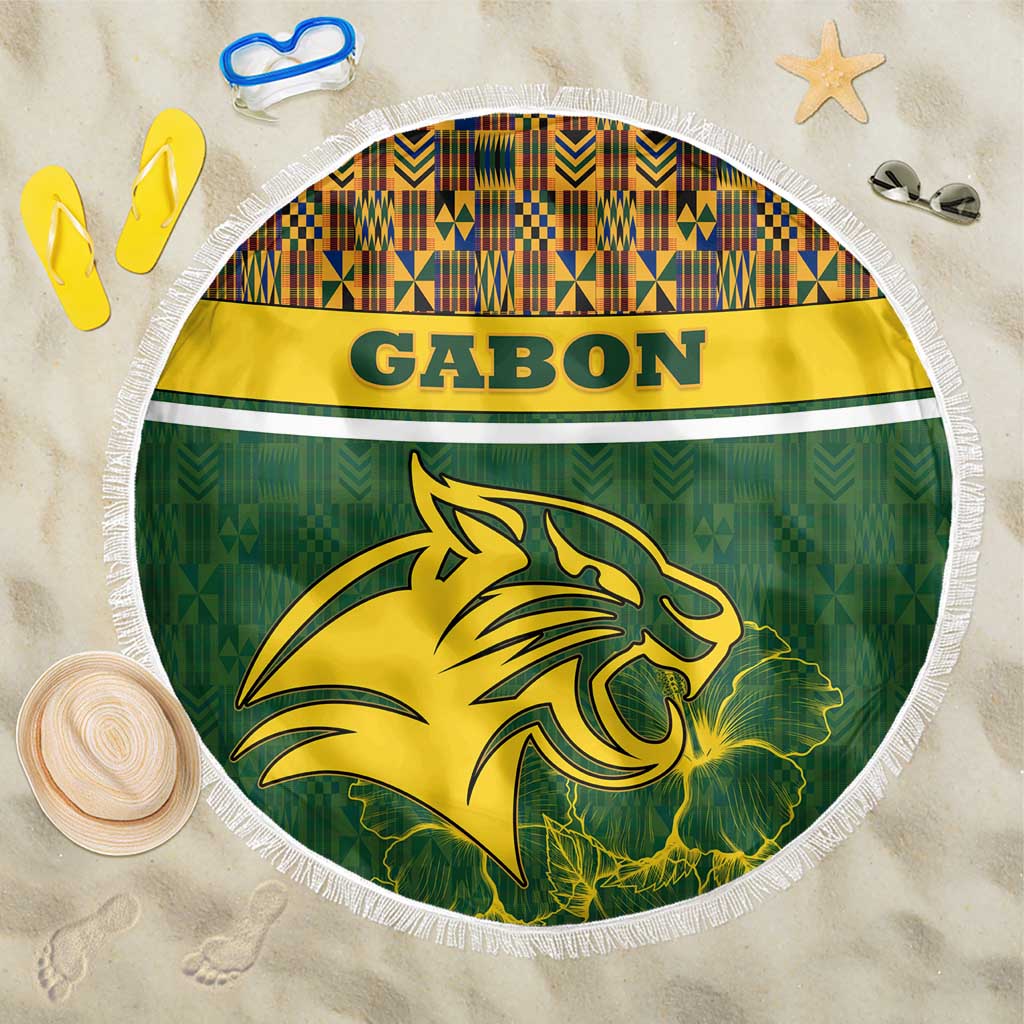 Gabon Beach Blanket with Tribal Print and Fierce Panther Graphic in National Flag Colors - Wonder Print Shop