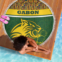 Gabon Beach Blanket with Tribal Print and Fierce Panther Graphic in National Flag Colors - Wonder Print Shop