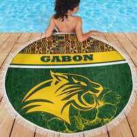 Gabon Beach Blanket with Tribal Print and Fierce Panther Graphic in National Flag Colors - Wonder Print Shop