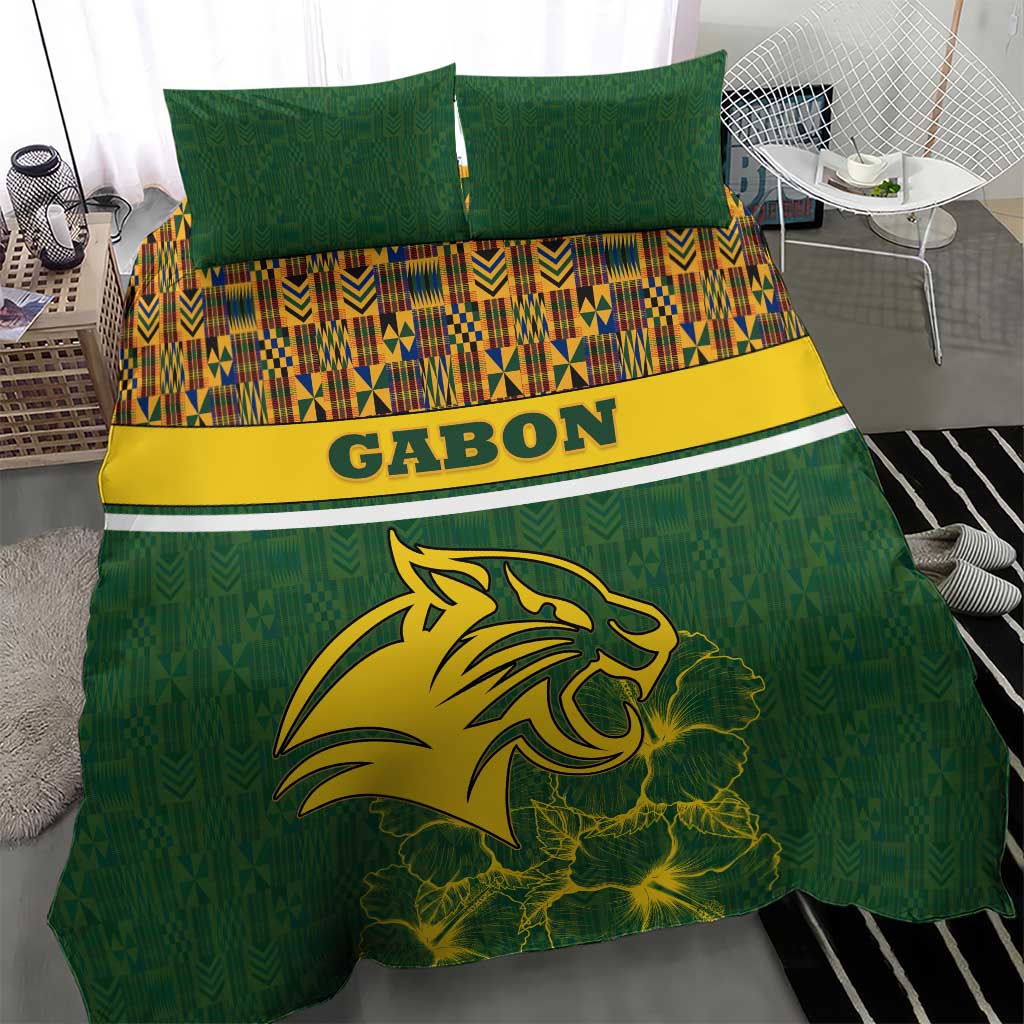 Gabon Bedding Set with Tribal Print and Fierce Panther Graphic in National Flag Colors - Wonder Print Shop