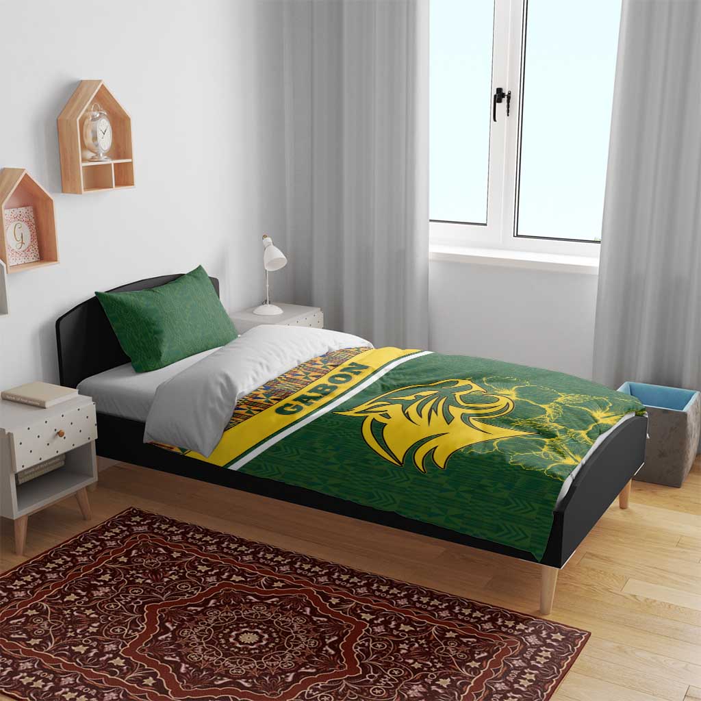 Gabon Bedding Set with Tribal Print and Fierce Panther Graphic in National Flag Colors - Wonder Print Shop