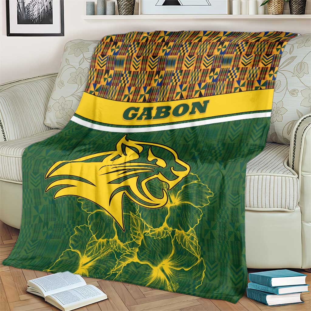Gabon Blanket with Tribal Print and Fierce Panther Graphic in National Flag Colors - Wonder Print Shop