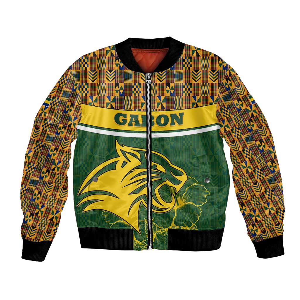Gabon Bomber Jacket with Tribal Print and Fierce Panther Graphic in National Flag Colors - Wonder Print Shop