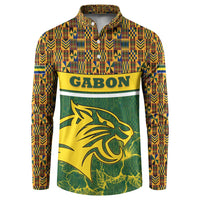 Gabon Button Sweatshirt with Tribal Print and Fierce Panther Graphic in National Flag Colors - Wonder Print Shop