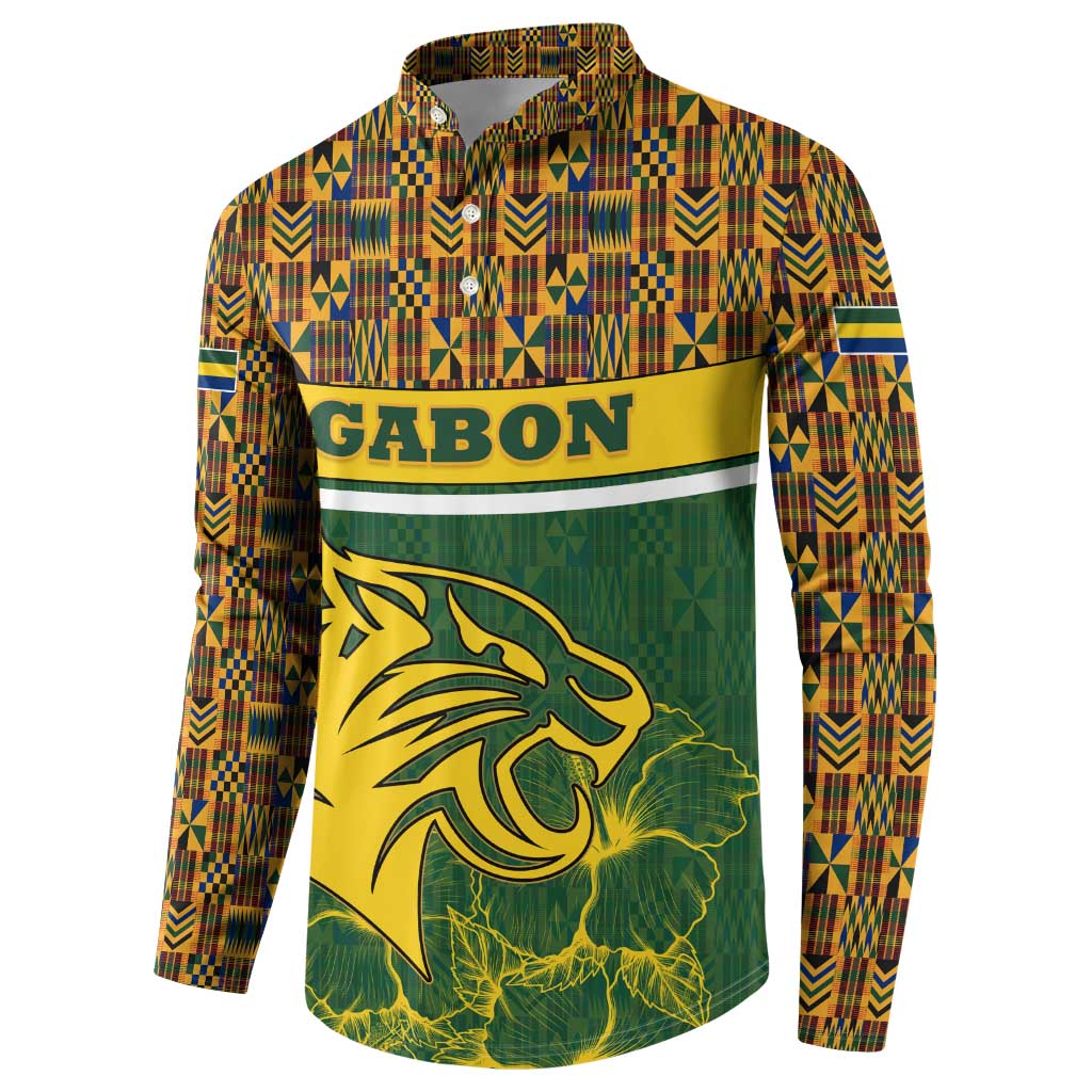 Gabon Button Sweatshirt with Tribal Print and Fierce Panther Graphic in National Flag Colors - Wonder Print Shop