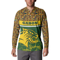 Gabon Button Sweatshirt with Tribal Print and Fierce Panther Graphic in National Flag Colors - Wonder Print Shop
