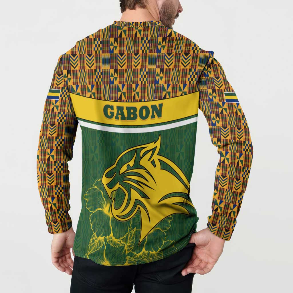 Gabon Button Sweatshirt with Tribal Print and Fierce Panther Graphic in National Flag Colors - Wonder Print Shop